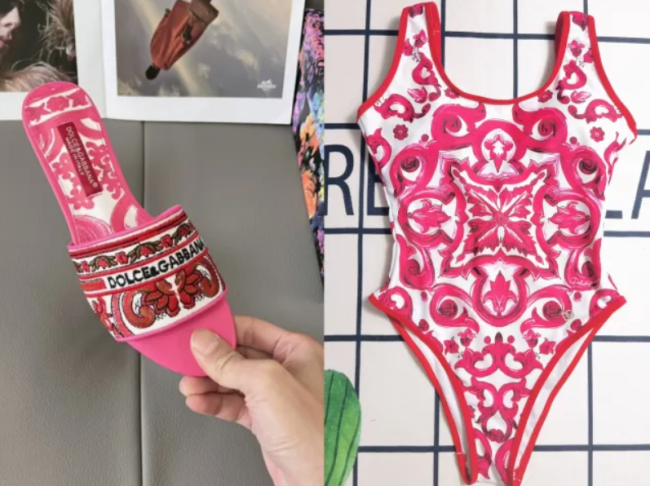 Fashion Slides with Swimsuit Set #DG