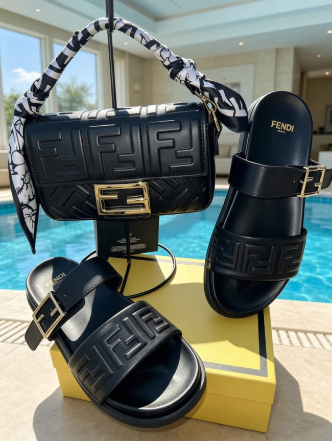 Fashion Slides with Bag Set Burgundy Color #FEI