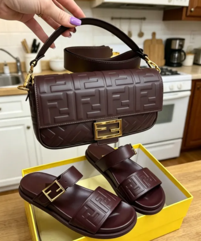 Fashion Slides with Bag Set Burgundy Color #FEI