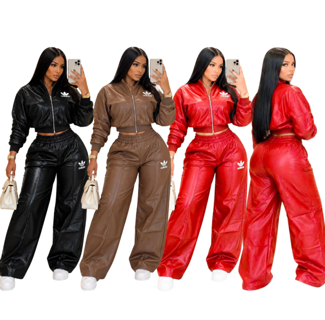 Women Fashion Leather Jacket Set #AD