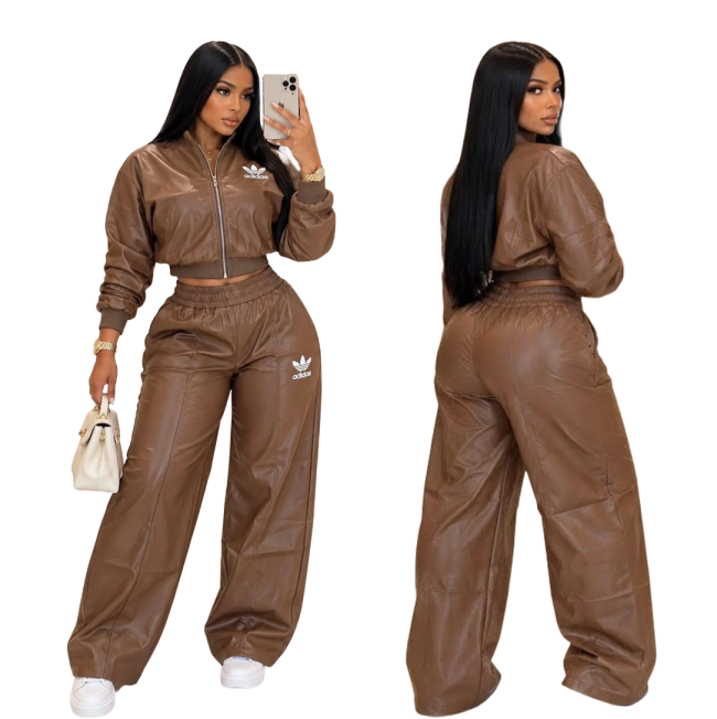 Women Fashion Leather Jacket Set #AD