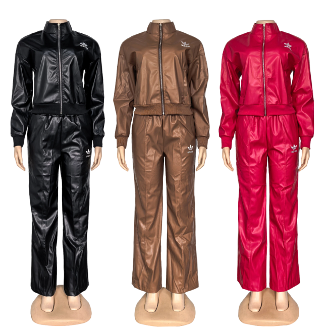 Women Fashion Leather Jacket Set #AD