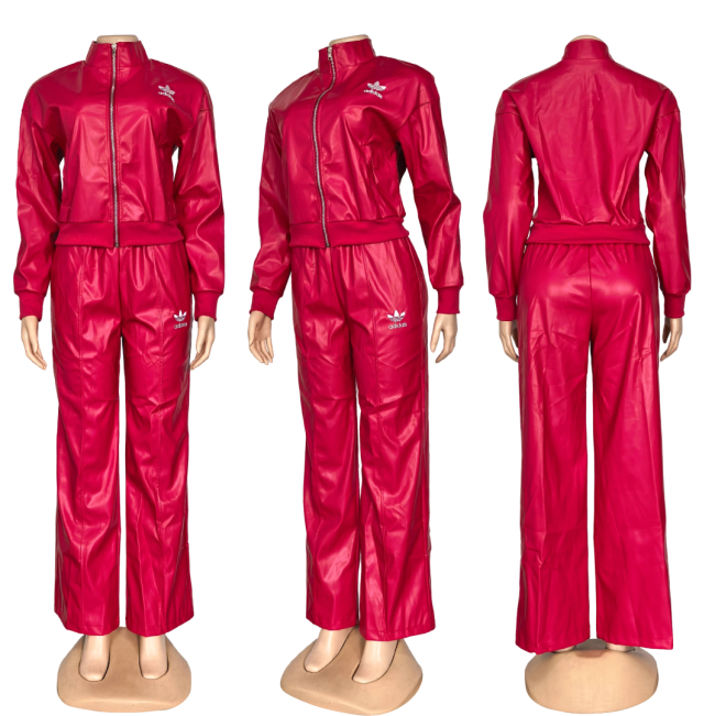 Women Fashion Leather Jacket Set #AD