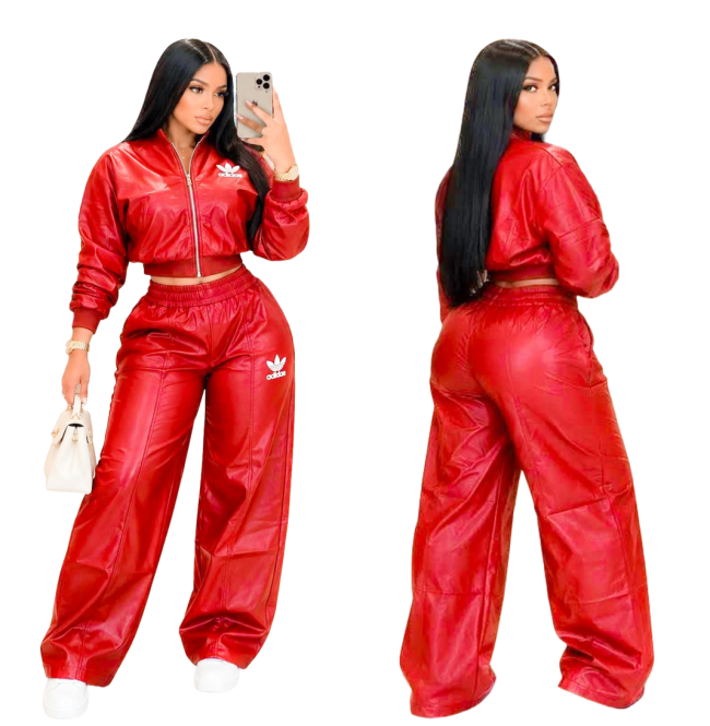 Women Fashion Leather Jacket Set #AD