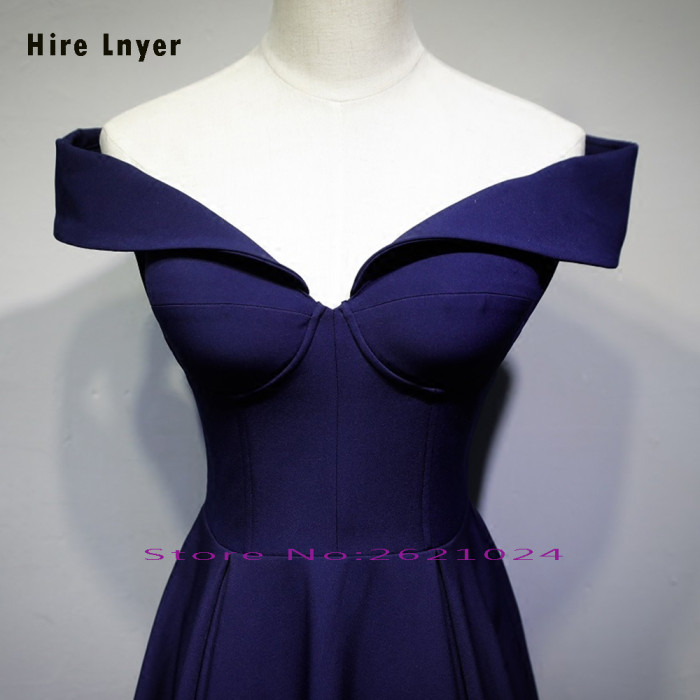 HIRE LNYER Custom Made Abendkleider Off The Shoulder Short Sleeve Lace Up Royal Blue Satin Formal Evening Dresses Long