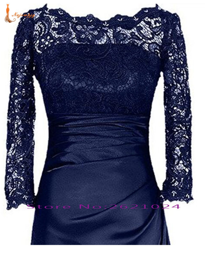 Najowpjg Custom Made Lace Long Sleeve Navy Royal Blue Black Red Chocolate Grape Green Satin Long Mother of the Bride Dresses