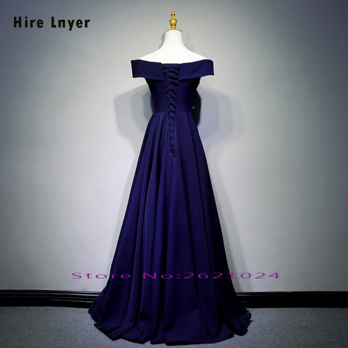 HIRE LNYER Custom Made Abendkleider Off The Shoulder Short Sleeve Lace Up Royal Blue Satin Formal Evening Dresses Long