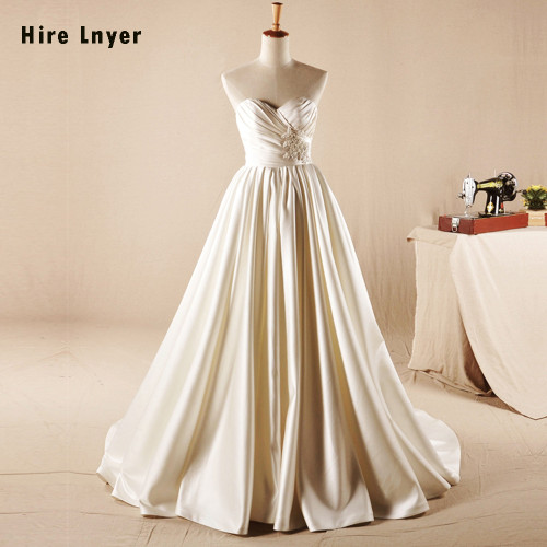 HIRE LNYER Vestido Noiva New Arrive Gown Bridal Shiny Beading Pearls Pleat Satin Sheath Wedding Dresses Alibaba China Mariage