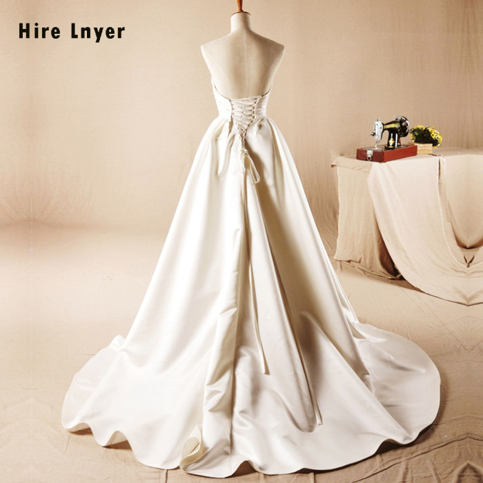 HIRE LNYER Vestido Noiva New Arrive Gown Bridal Shiny Beading Pearls Pleat Satin Sheath Wedding Dresses Alibaba China Mariage