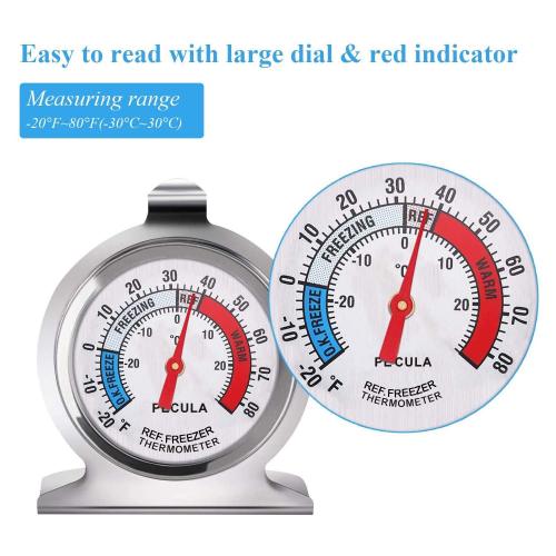 2 Pack Refrigerator Thermometer, -30~30°C/-20~80°F, Classic Fridge Thermometer Large Dial with Red Indicator Thermometer for Freezer Refrigerator Cooler