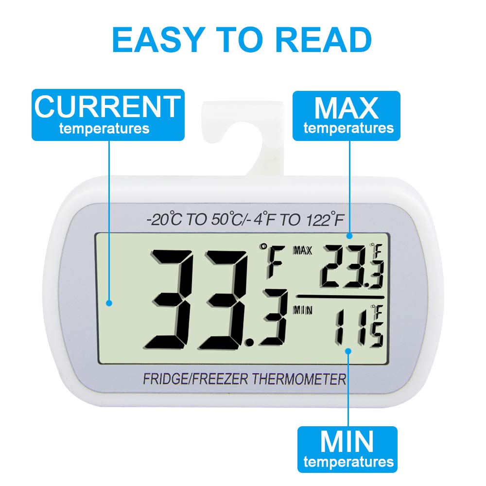 MAGT Kühlschrankthermometer Digital Kühlschrankthermometer Kühlschrankthermometer Suplong Digital Wasserdichtes Kühlschrankthermometer Mit leicht ablesbarem LCD-Display 
