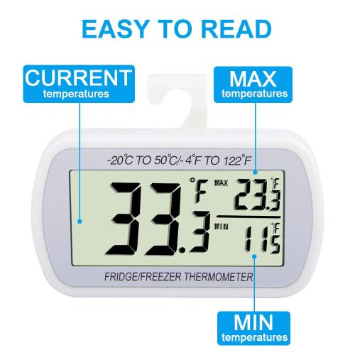 Waterproof Refrigerator Fridge Thermometer, Digital Freezer Room Thermometer , Max/Min Record Function Large LCD Screen and Magnetic Back for Kitchen, Home, Restaurants (2 Pack)