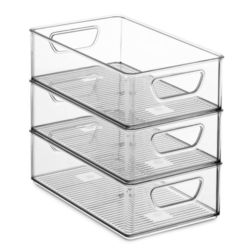 Stackable  Refrigerator Organizer Bins ,Fridge Organizers with Cutout Handles for Freezer Kitchen Countertops, Cabinets - Clear Plastic Pantry Food Storage Rack -6Pack