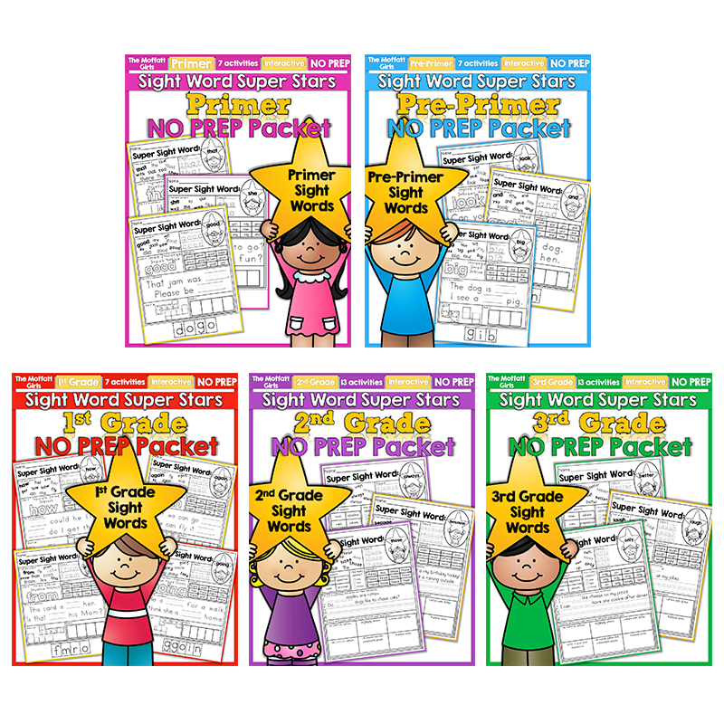 us 6 99 220 sight words super stars of pre primer to 3rd grade 5 sets no prep the bundle pdf file m learningfunny com