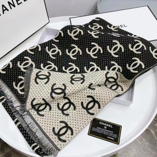 シャネル マフラー CCマーク Chanel ウール スカーフ CHANEL ストール かわいい ショール レディース ココマーク エレガント ハイコピー ロゴ 白×黒  大判