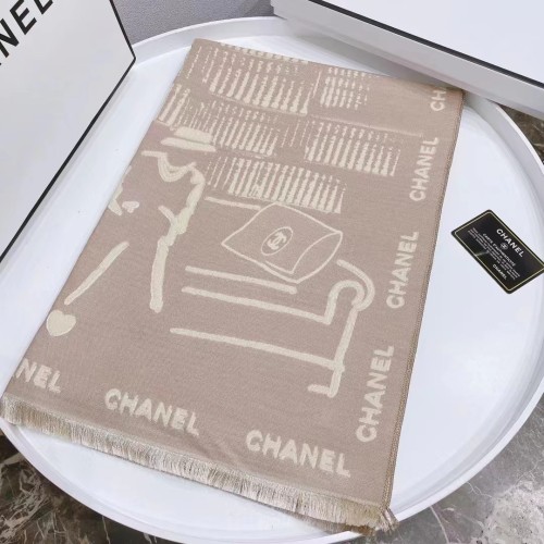 シャネル スカーフ 手描き風 Chanel マフラー かわいい CHANELロゴ入り ショール エレガント シャネル ストール レディース ブランド ベージュ系 カシミヤブレンド ハイコピー 人気 おすすめ