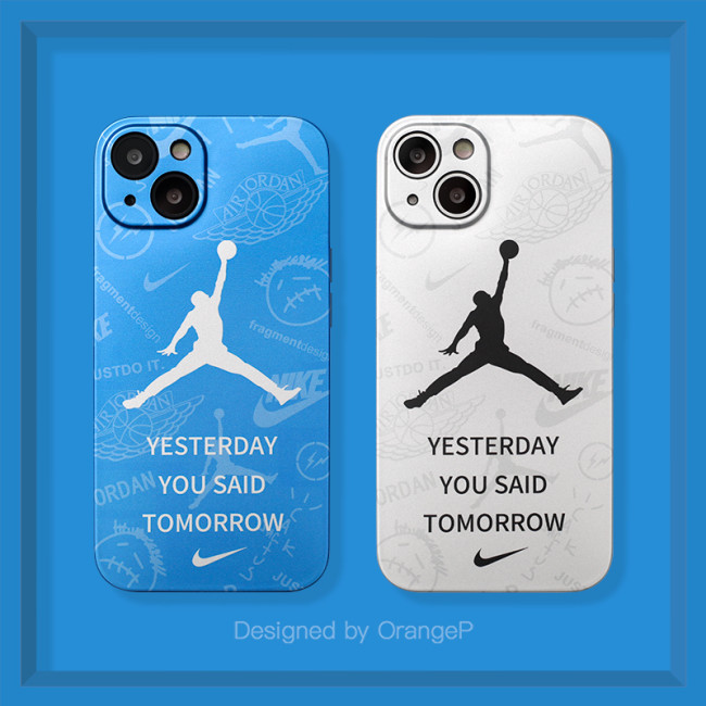 ナイキ エアジョーダン iPhone13ProMaxケース ストリート AIR JORDAN iPhone13Proケース ロゴプリント NIKE アイフォン12Pro 11ProMax XS 8Plusケース 運動風 Nike Air Jordan お洒落 シルバー ブルー