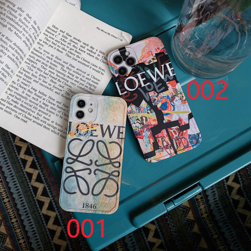 ロエベ iPhone13ProMax 13Pro 13ケース 油絵風 LOEWE iPhone12ProMaxケース ストリート Loewe アイフォン11Pro XS 8Plusケース ロゴプリント 個性的 レトロ風 カジュアル 男女兼用 ブランド 全2色