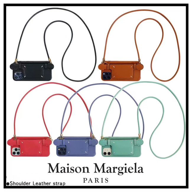 マルジェラ iPhone13ProMaxケース ショルダースマホケース Margiela iPhone13Proケース バンド付き 4ステッチ メゾン マルジェラ iPhone12Pro 11 XSケース チェーンストラップ付き ブランド お洒落 2Way 全5色