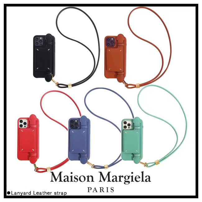 マルジェラ iPhone13ProMaxケース ネックストラップ付き 4ステッチ メゾン マルジェラ iPhone13Proケース お手持ちベルト付き Margiela iPhone12 ProMax/11/XS Maxケース 2Way 首掛け お手持ち 全5色