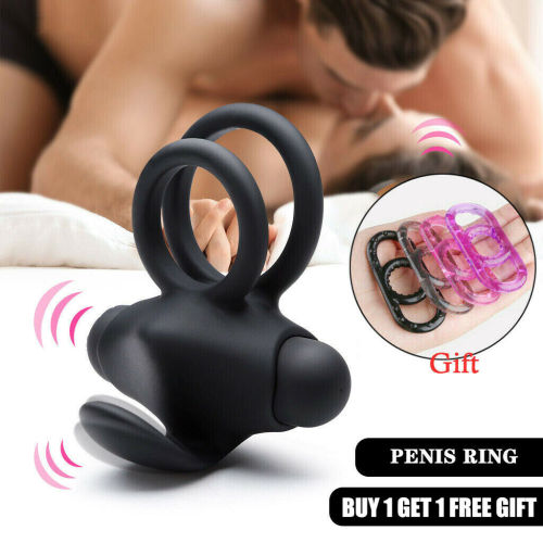 Dual Cock Ring Vibrator With Ball Strap Stretchy Double Penis Rings Sex Toy