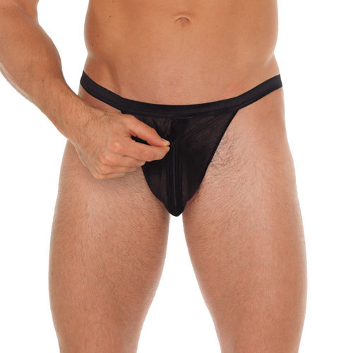Mens Black G-String With Pouch