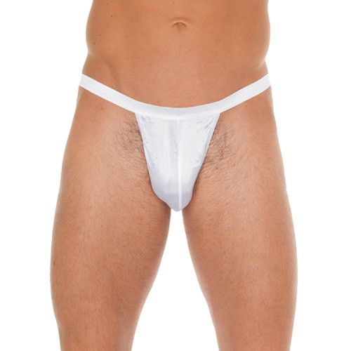 Mens White G-String With Small White Pouch