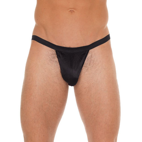 Mens Black G-String With Black Pouch
