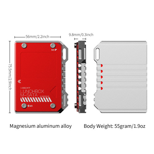 LUNCHBOX Magnalium Case for mSATA SSD Compatible with Atomos NINJA V with mSATA to SATA Adapter
