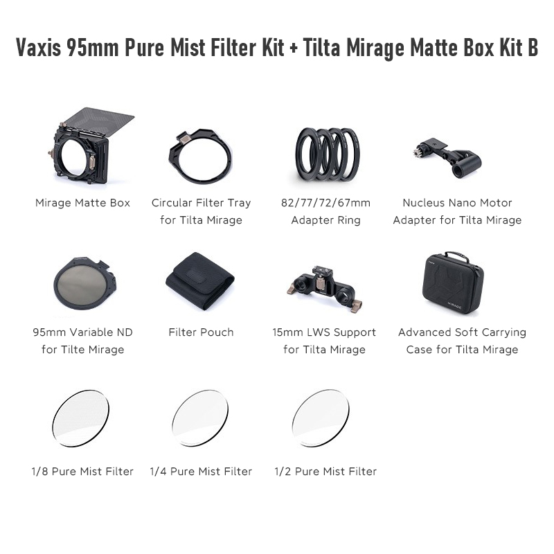 Tilta Mirage Matte Box VND Kit & Vaxis 95mm Pure Mist 1/2、1/4、1