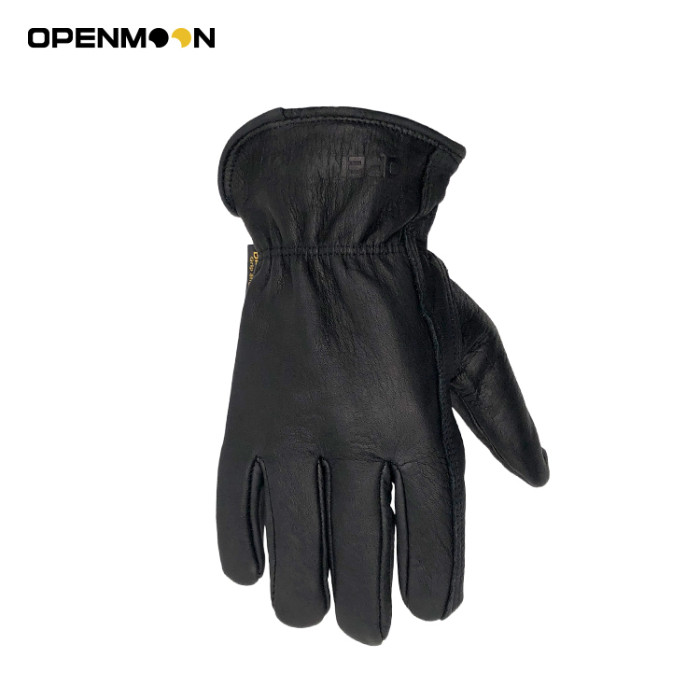 OPENMOON Flex Grip Leather Work Gloves Stretchable Wrist Tough Cowhide Working Glove 1 Pair