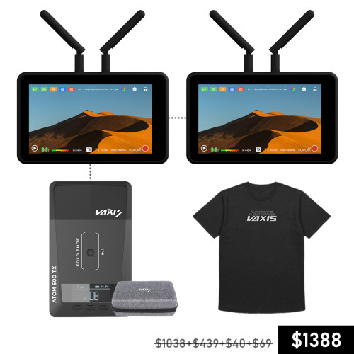 Vaxis Atom A5 Wireless Monitor *2 & Atom 500 HDMI Kit & Vaxis Travel Case & Vaxis T-shirt