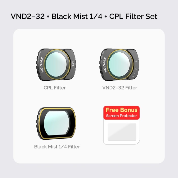 Movmax   DJI Pocket 3 Filter Kit (VND2-32 + Black Mist 1/4 + CPL Filter Set For DJI Pocket 3)