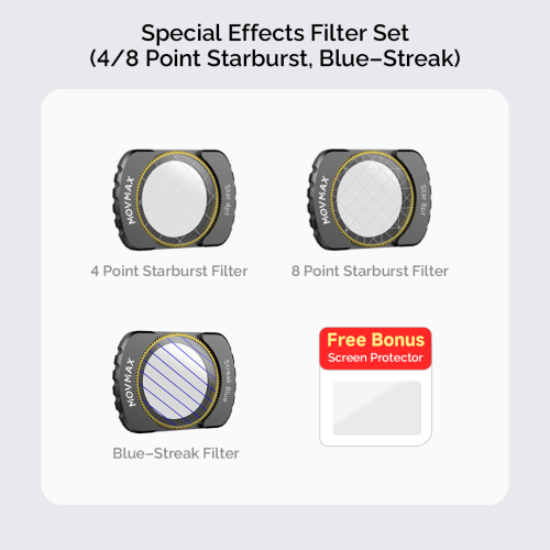 Special Effects Filter Set For DJI Pocket 3  (4/8 Point Starburst, Blue-Streak)
