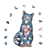 🎁Blue cat special-shaped wooden puzzle