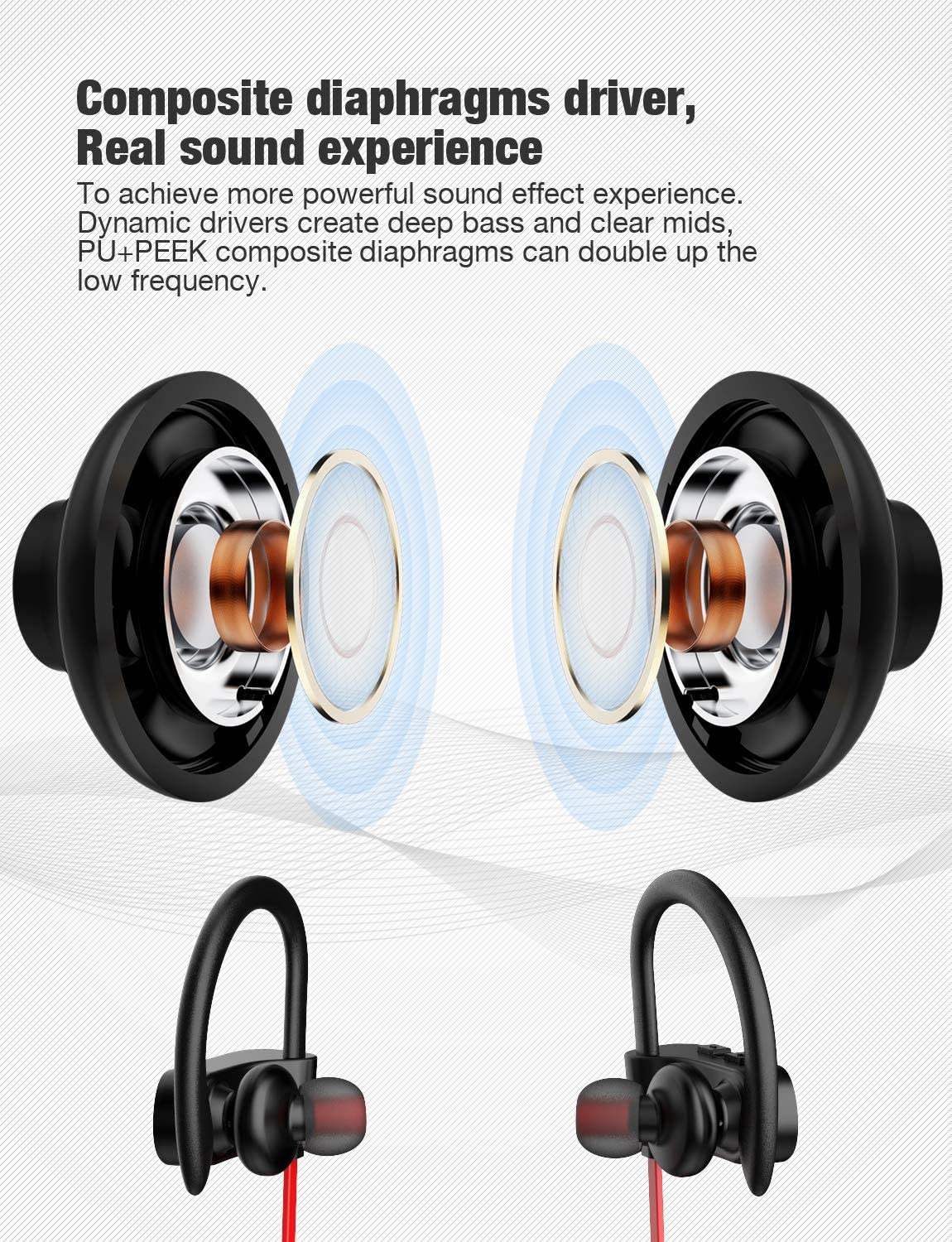 BLACK TRINIDa IPX7 Waterproof Sport Wireless headset for running Best In ear earbuds HiFi Stereo with Mic 10 hours playback Gym workout passive Noise Cancel wireless earphones Bluetooth headphones