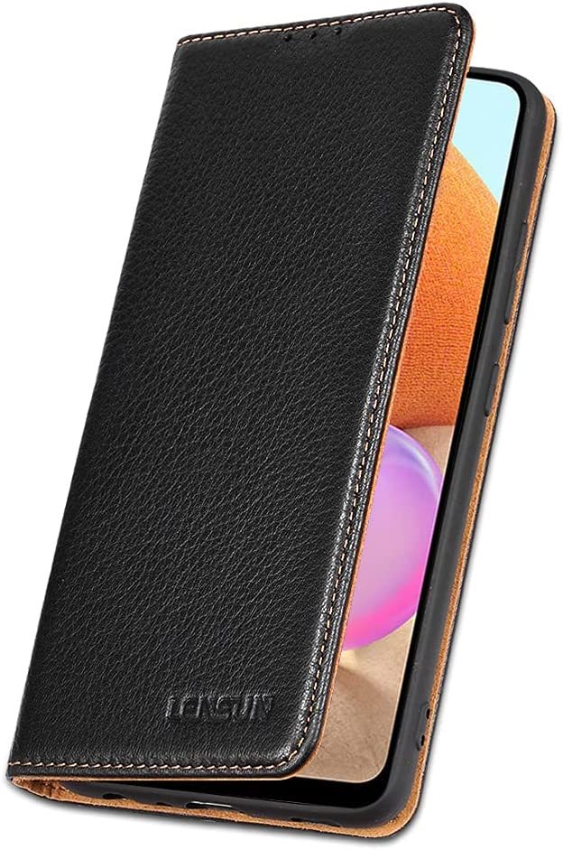 LENSUN Echtleder Hülle für Samsung Galaxy A32 4G, Leder Handyhülle mit  Magnetverschluss Lederhülle Handytasche für Samsung