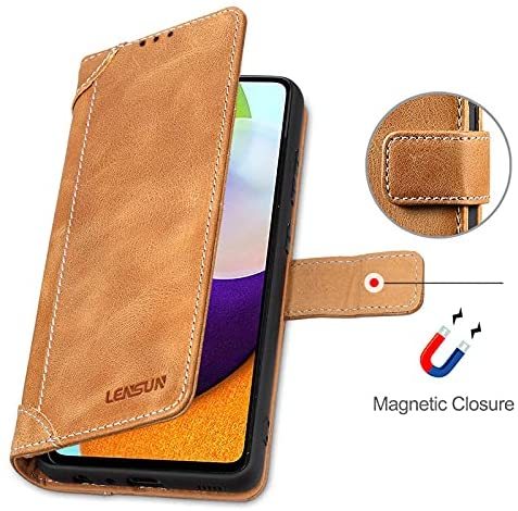 LENSUN Echtleder Hülle für Samsung Galaxy A52, Handyhülle [Echtes Leder]  [Magnetverschluss] [Kartenfach] Handytasche Lederhülle für Samsung