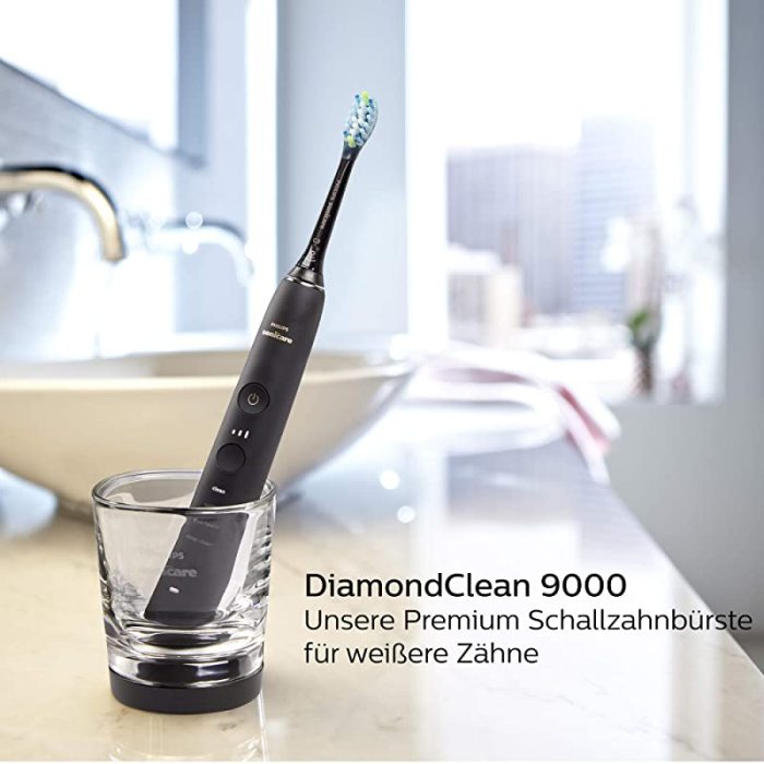 Philips Sonicare DiamondClean 9000 Elektrische Zahnbürste HX9911/09 -  Schallzahnbürste mit 4 Putzprogrammen, 3 Intensitäten, Andruckkontrolle,  Ladeglas