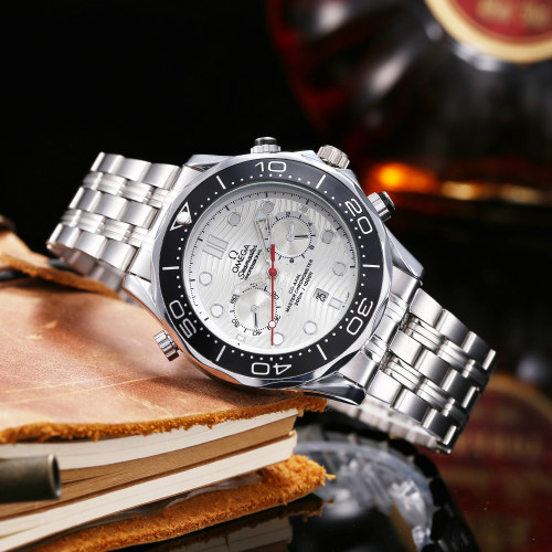 OMEGA Luxury Brand Seamaster 6-pins Men Women Leather Strap Quartz Watch