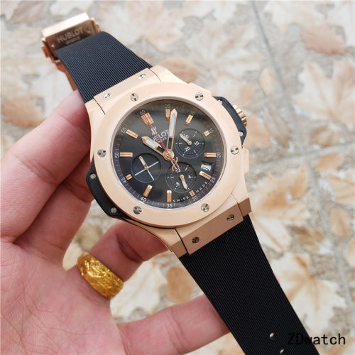 	 2021 NEW Luxury Brand Hublot 6-Pins Full Function Black Men Leather Strap Automatic Mechanical Watch