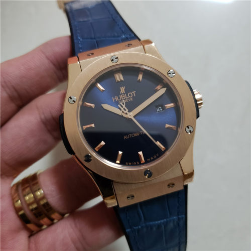 2021 NEW Luxury Brand Hublot Men Blue Leather Strap Automatic Mechanical Watch
