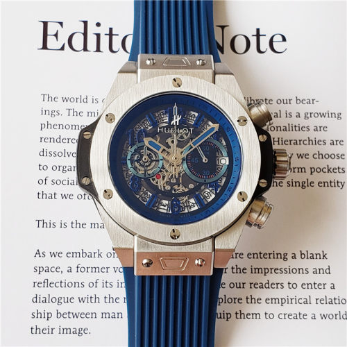 Luxury Brand Hublot Classic Blue Men Rubber Strap Automatic Mechanical Watch