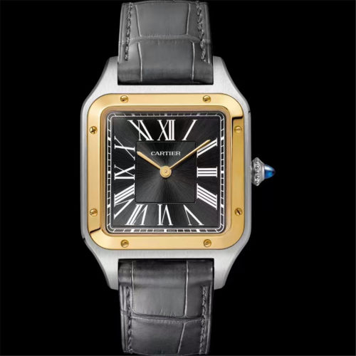 Luxury Brand Cartier Blue Gold Men Classic Leather Strap Swiss Quartz Watch