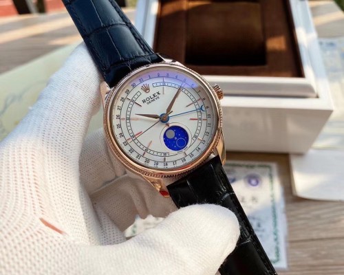 2021 NEW Luxury Rolex Sun Moon Men Women Leather Strap Automatic Mechanical Watch