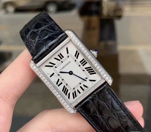 2021 New Luxury Brand Cartier Diamond Tank Men Leather Strap Swiss Quartz Watch