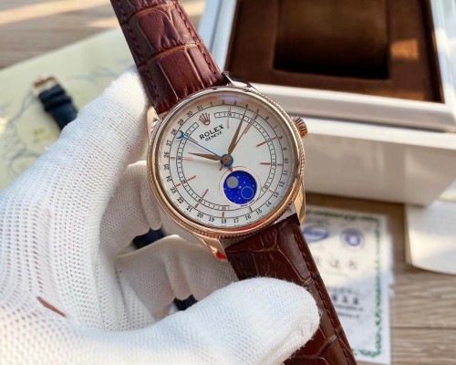 2021 NEW Luxury Rolex Sun Moon Men Women Leather Strap Automatic Mechanical Watch