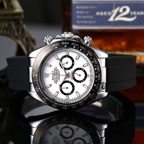 Luxury Designer Rolex Classic Black White Daytona Men Rubber Strap Quartz Watch
