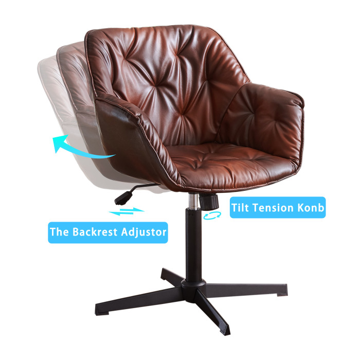 Faux Leather Vintage Adjustable Desk, Black Leather Desk Chair No Wheels