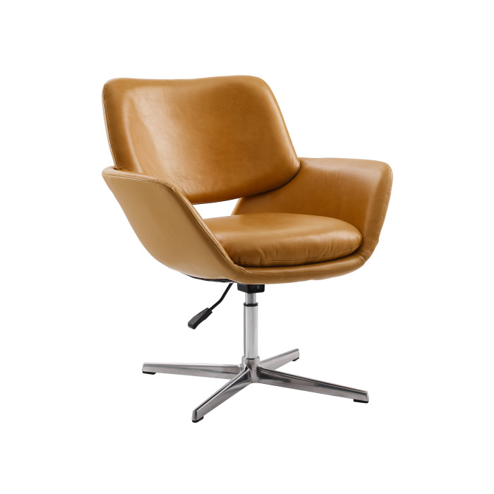 Genuine Leather Mid Century Modern Desk, Leather Office Desk Chair No Wheels